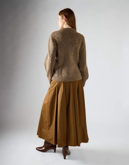 Glamorous Pleated maxi skirt in deep olive, 4 of 4