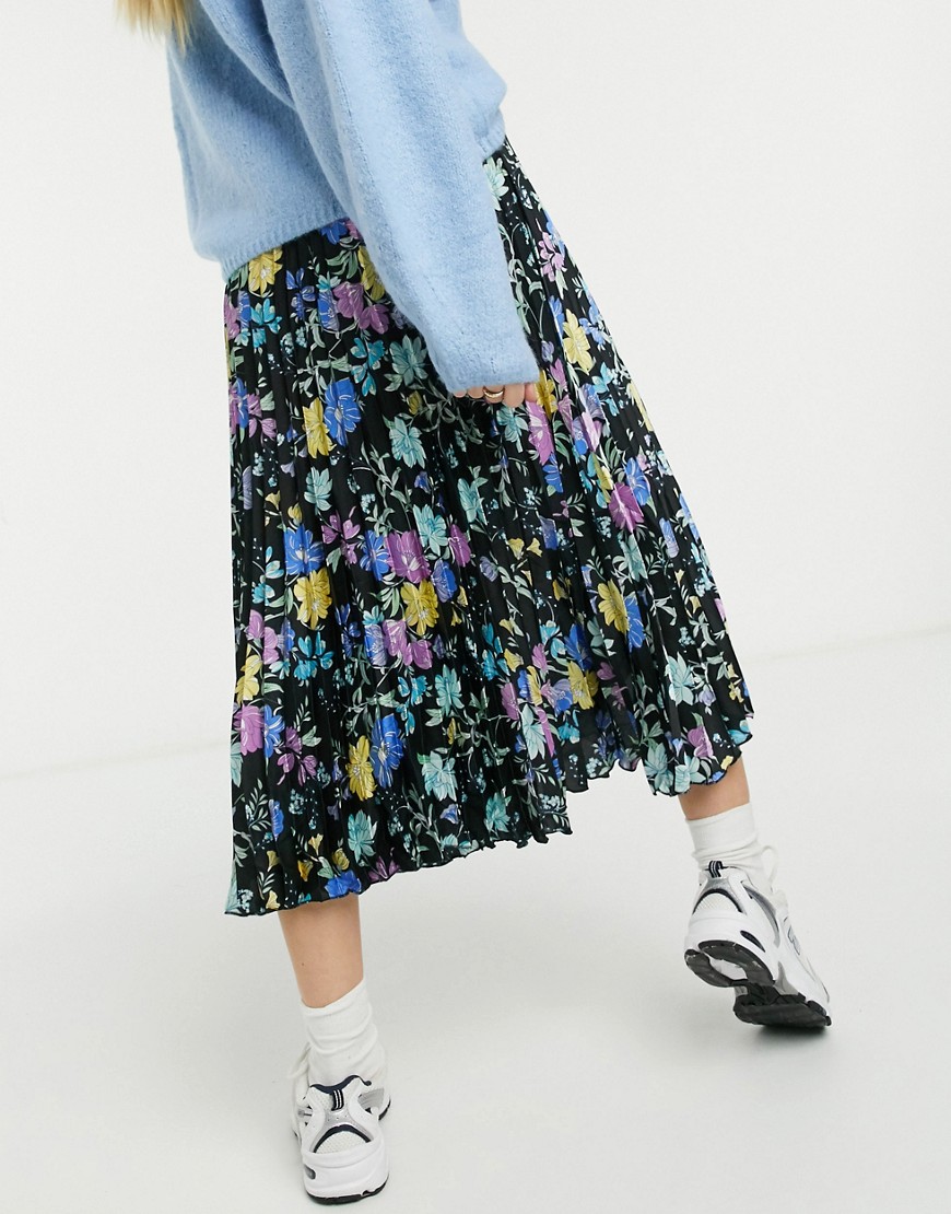 Glamorous Pleated Midi Skirt In Winter Floral-multi