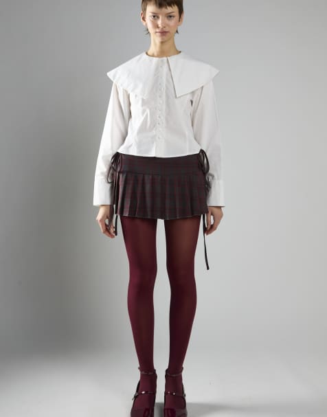 Glamorous Pleated mini skirt in grey red check - view 1