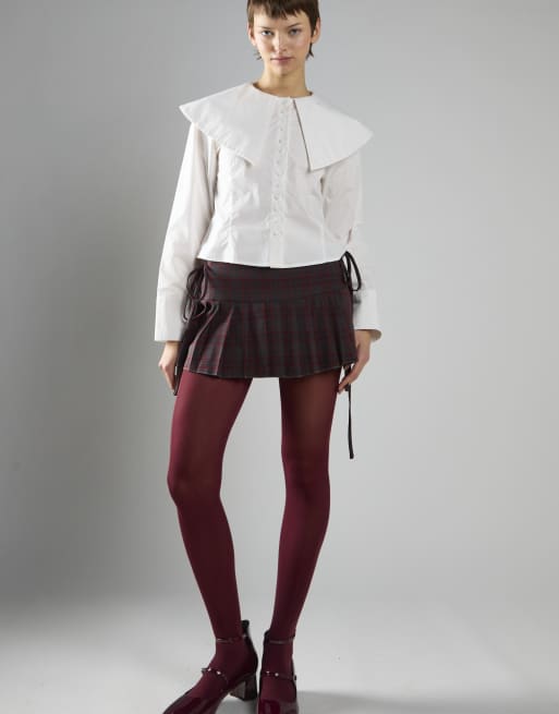 Glamorous Pleated mini skirt in grey red check, 3 of 4
