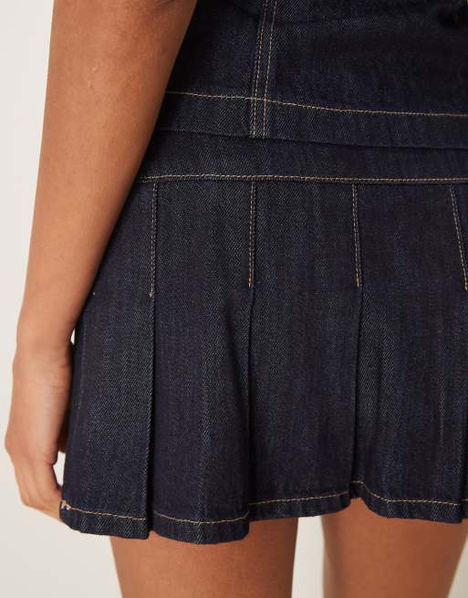 【Anyone more】Yoi Black Blue Pleated Mini Skirt MRULIC skirts for women Women's Mini Flared Skirt Casual