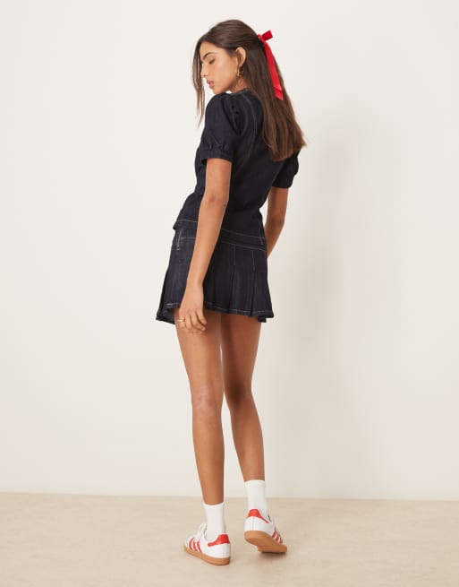 Glamorous pleated mini skirt in indigo denim (part of a set), 5 of 5