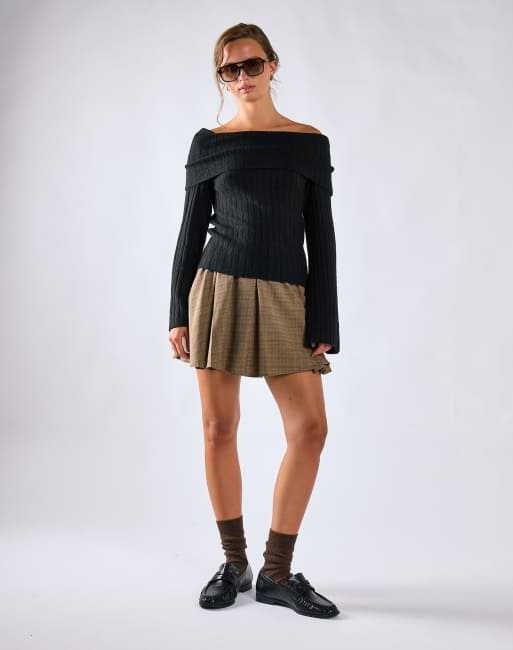 Glamorous Pleated mini skirt in light brown check, 4 of 4