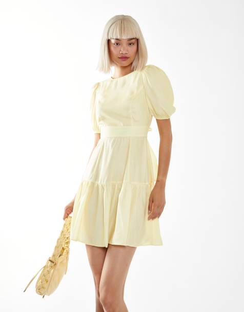 Glamorous Pleated-open-back mini-dress in pale yellow - view 1