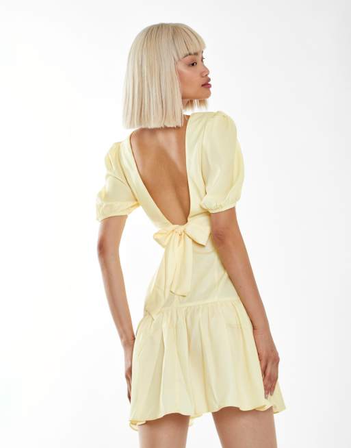 Glamorous Pleated-open-back mini-dress in pale yellow, 2 of 4