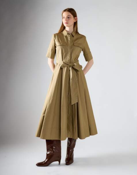 Glamorous Pleated tie waist maxi dress in khaki - view 1