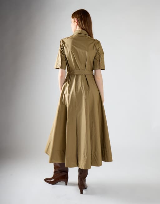 Glamorous Pleated tie waist maxi dress in khaki, 2 of 4
