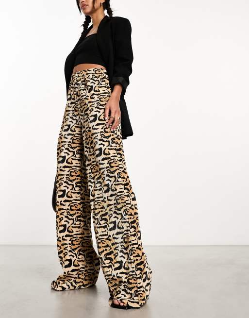Glamorous plisse wide leg pants in animal print