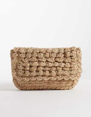 Glamorous - Pochette style porté épaule en paille texturée et raphia - Neutre