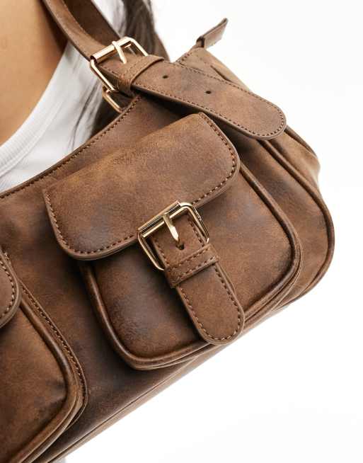 Glamorous pocket detail shoulder bag in washed brown | ASOS