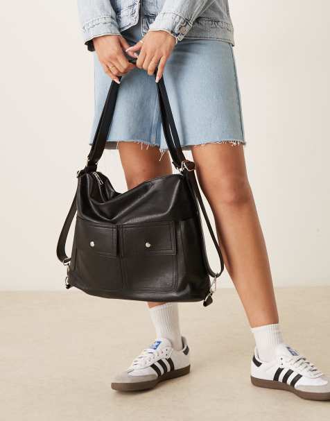 Glamorous pocket detail slouch shoulder tote bag in black - view 1