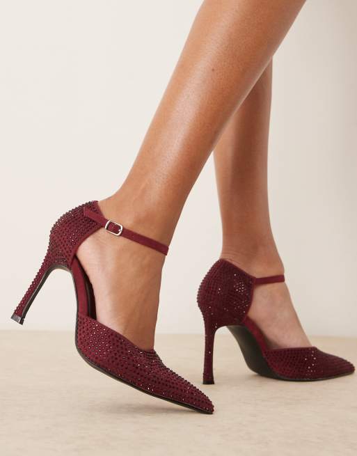 Glamorous pointed high heeled court shoes in berry embellished ASOS