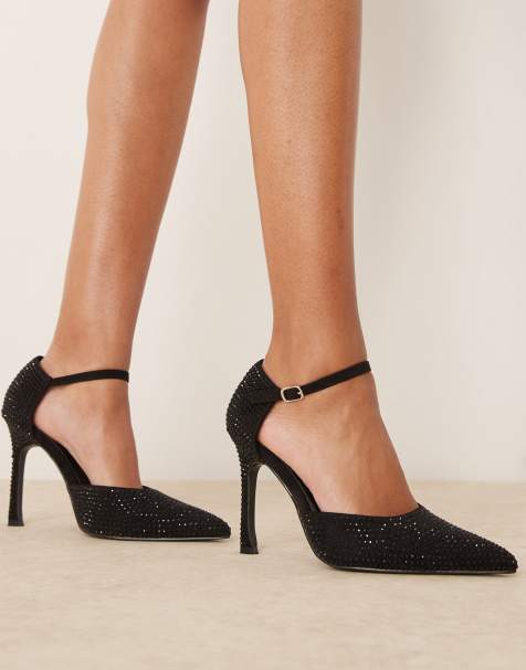 Glamorous pointed high heeled pumps in black embellished - view 1