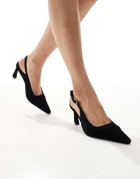 Glamorous pointed slingback heeled pumps in black velvet - view 1