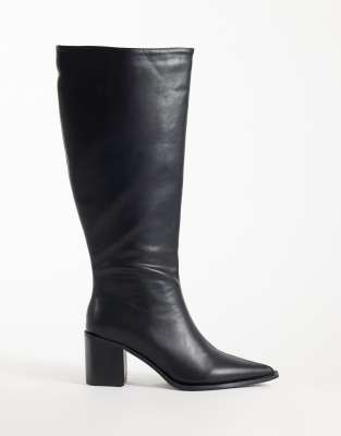 Glamorous Pointed Toe Block Heeled Knee Boots In Black