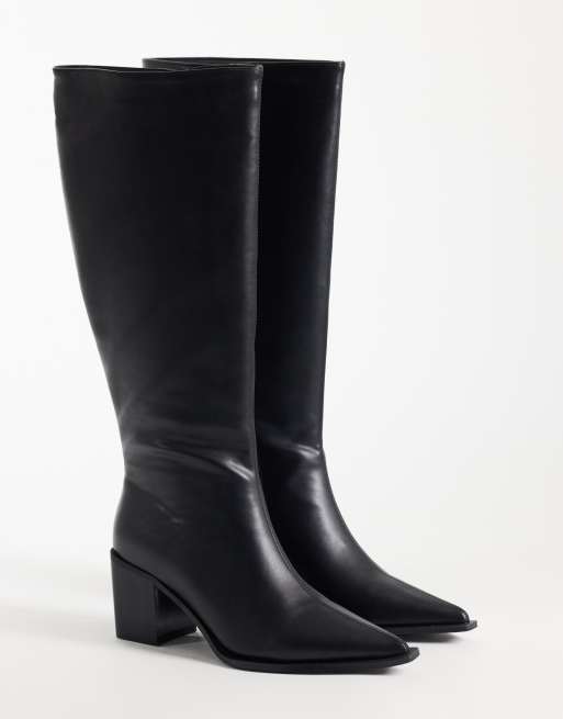 Glamorous pointed toe block heeled knee boots in black , 2 of 4