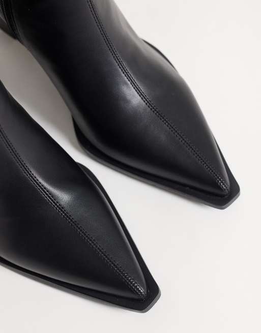Glamorous pointed toe block heeled knee boots in black , 3 of 4