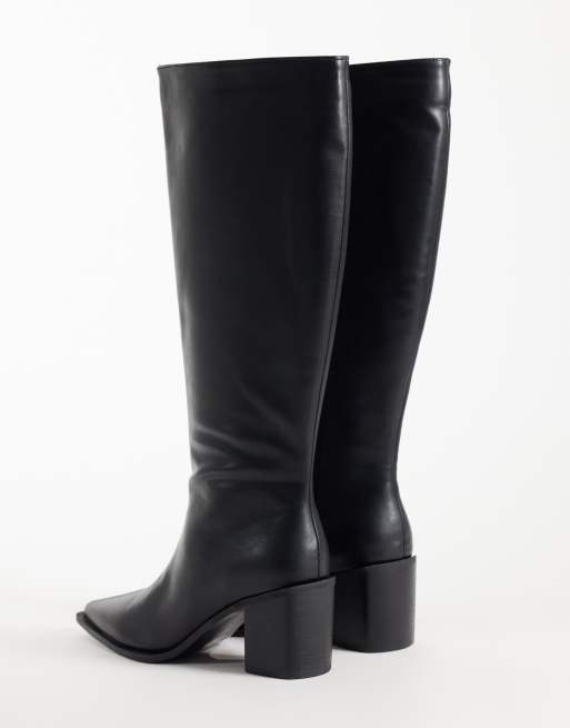 Glamorous pointed toe block heeled knee boots in black , 4 of 4