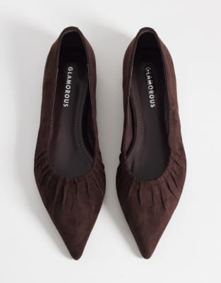 Glamorous Pointed Toe Ruched Ballet Flats In Brown