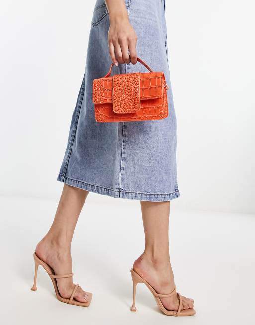 Glamorous – Pomarańczowa torebka crossbody z poliuretanu z motywem skóry krokodyla