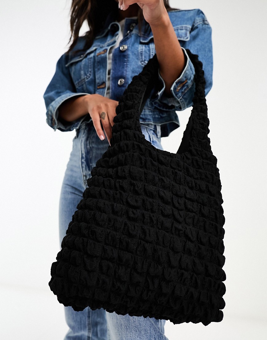Glamorous popcorn texture shoulder bag in black