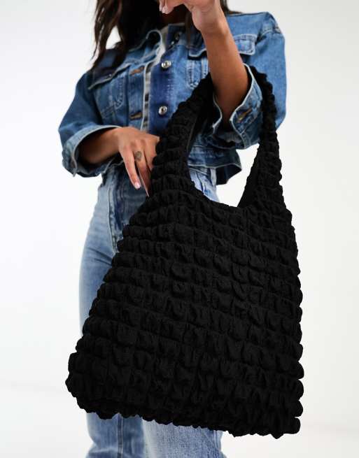 Black Textured Shoulder Bag