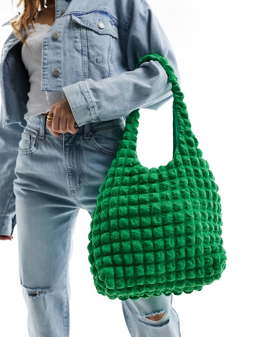 popcorn texture shoulder bag in green
