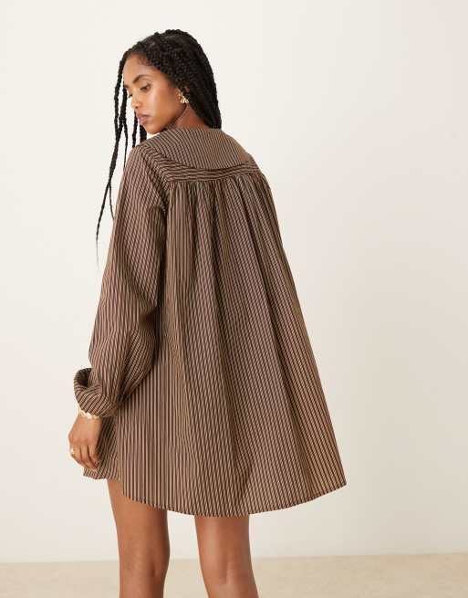 Glamorous poplin mini shirt dress in brown and buttermilk stripes, 2 of 4