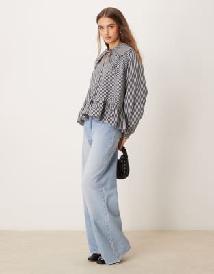 Glamorous poplin oversized collared shirt with peplum hem and tie keyhole detail