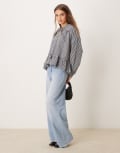 [Glamorous] Glamorous poplin oversized collared shirt with peplum hem and tie keyhole detail in navy 6 NAVY