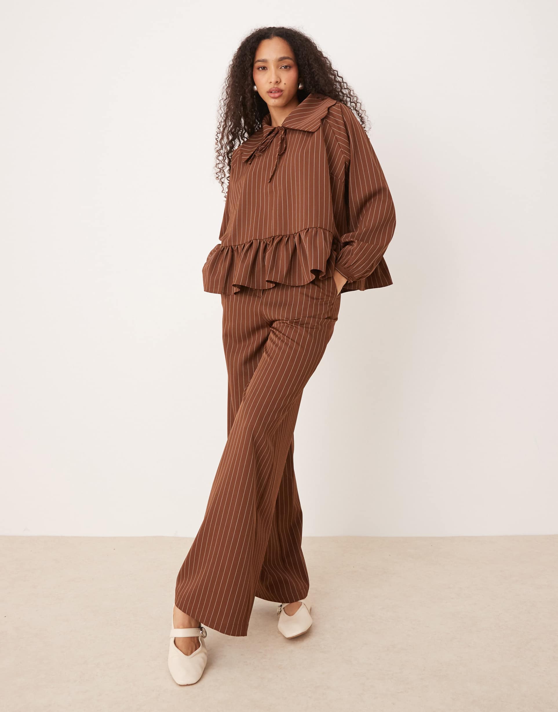 glamorous poplin pull on pants in brown stripe - part of a set