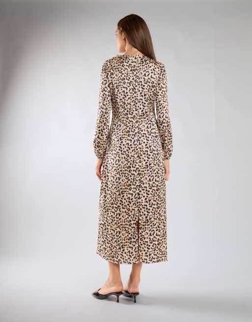 Glamorous Print long sleeve midi dress in natural white leopard, 2 of 4