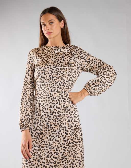 Glamorous Print long sleeve midi dress in natural white leopard, 3 of 4