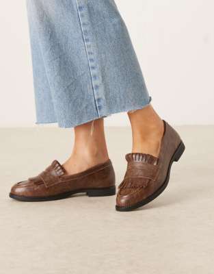 Glamorous - PU-Loafer in Braun mit Fransen-Brown