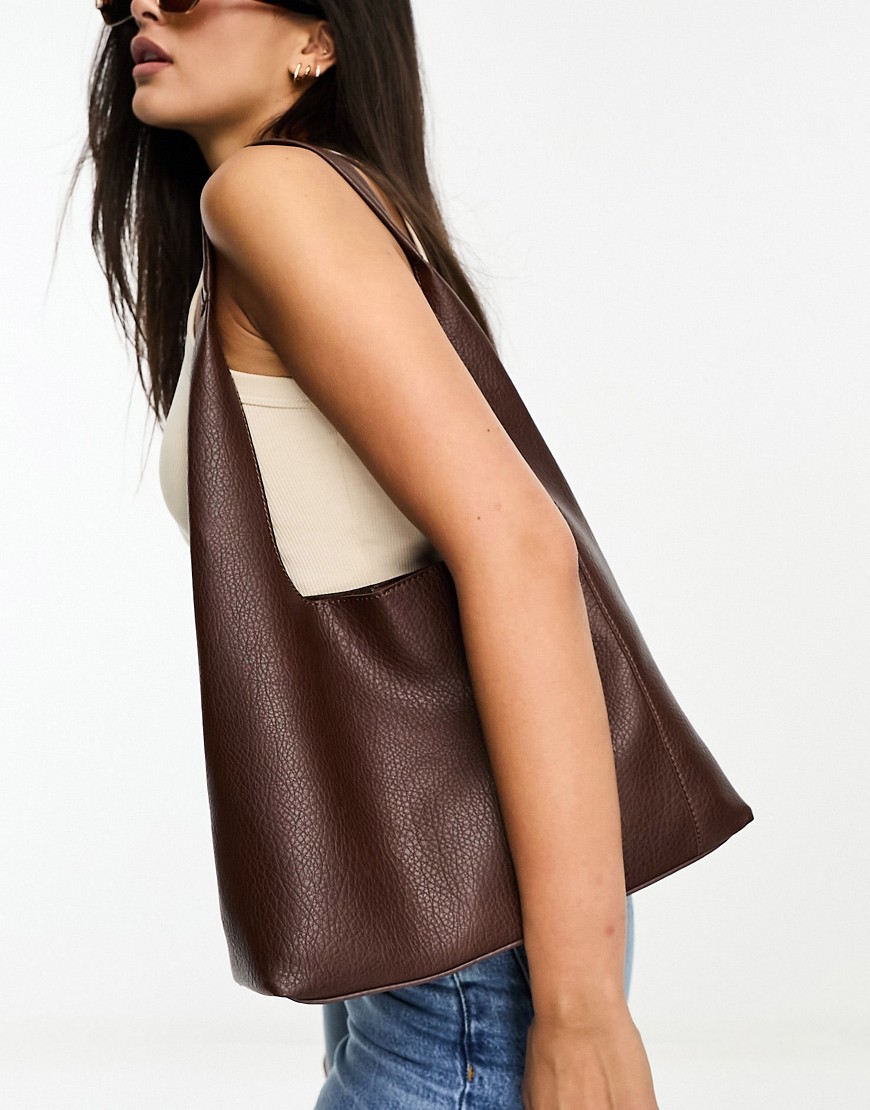 Glamorous PU tote bag in chocolate brown