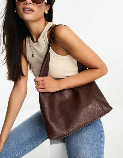 Chocolate Polyurethane Leather Ladies Tote Bag