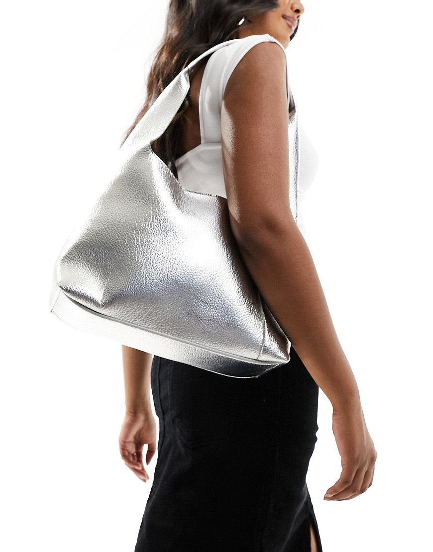 Glamorous PU tote bag in metallic silver