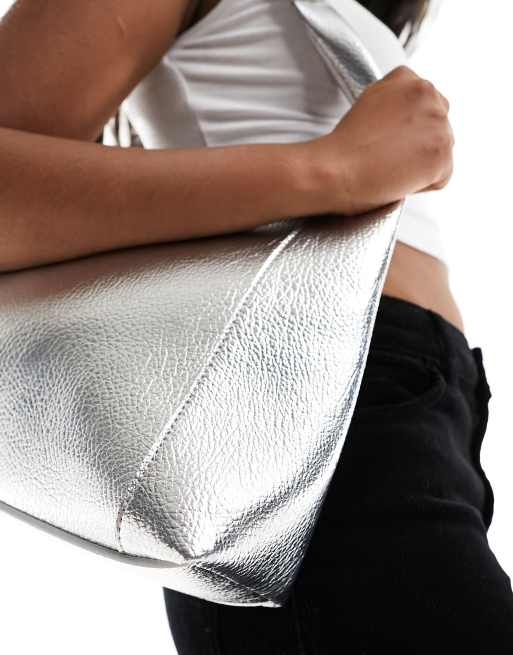 Glamorous PU tote bag in metallic silver