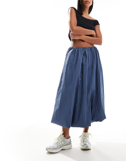 Glamorous puff ball maxi skirt in navy black stripe, 5 of 5