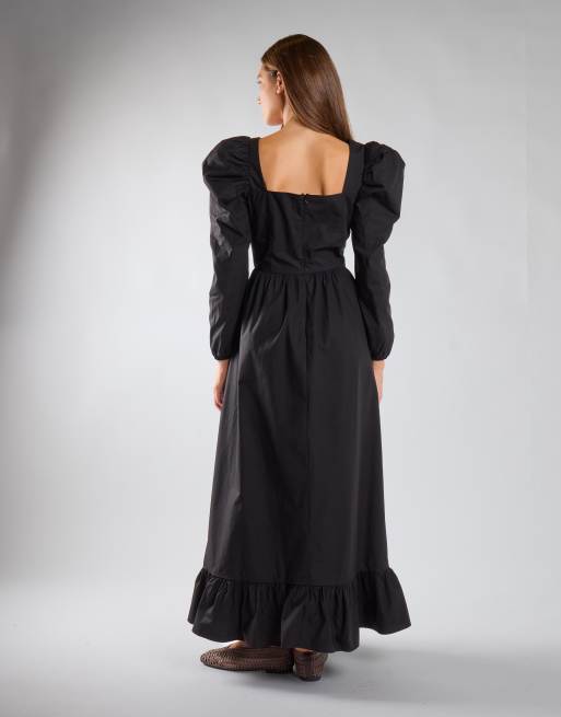 Glamorous Puff long statement sleeve maxi dress in black, 2 of 4