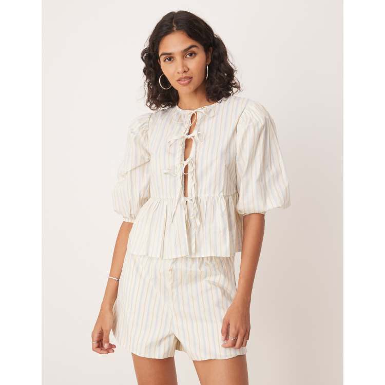【美品】bow.a PUFF TOPS ホワイト Linen Tie Puff Sleeve Top - White – Carbon38