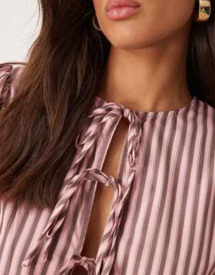 Glamorous Puff Sleeve Bow Tie Up Blouse In Pink