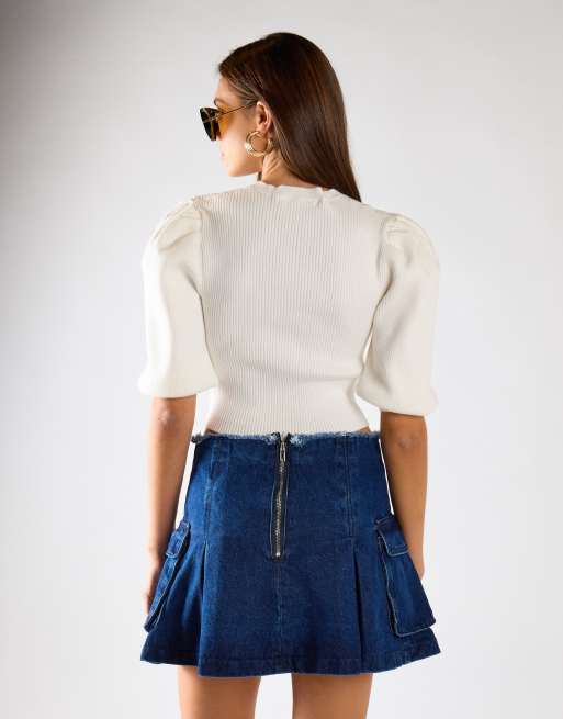 Glamorous Puff sleeve crop jumper in off white, 2 of 4