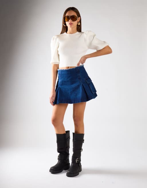 Glamorous Puff sleeve crop jumper in off white, 3 of 4