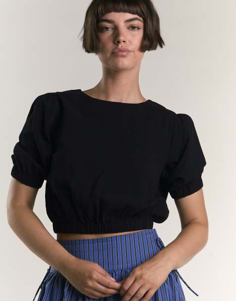 Glamorous Puff sleeve crop top in black - view 1