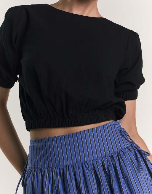 Glamorous Puff sleeve crop top in black, 3 of 4