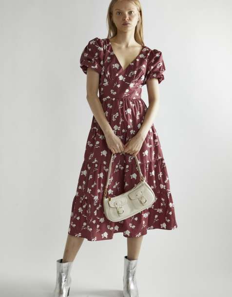 Glamorous Puff sleeve midi dress in burgundy floral - view 1