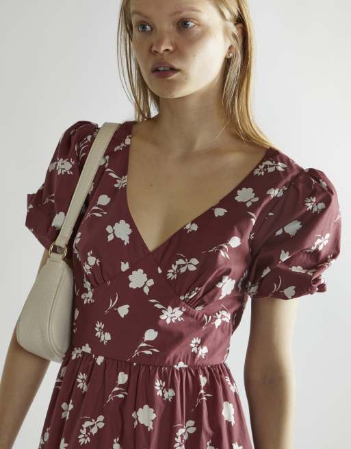 Glamorous Puff sleeve midi dress in burgundy floral, 4 of 4