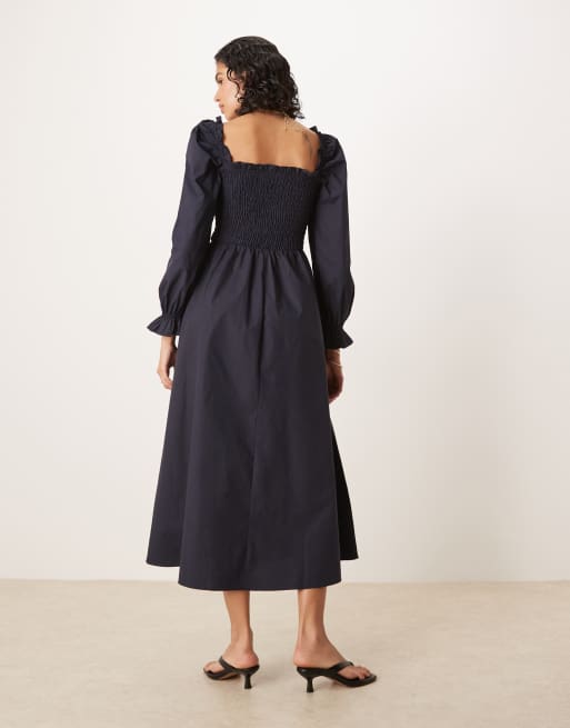 green emerald velvet dress Maria Puff Sleeve Midi Dress