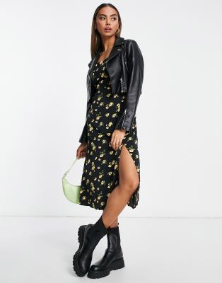 Ever New puff sleeve square neck midi dress in buttercup floral